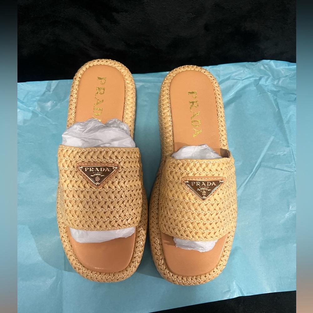 Prada Crochet Flatform Slides